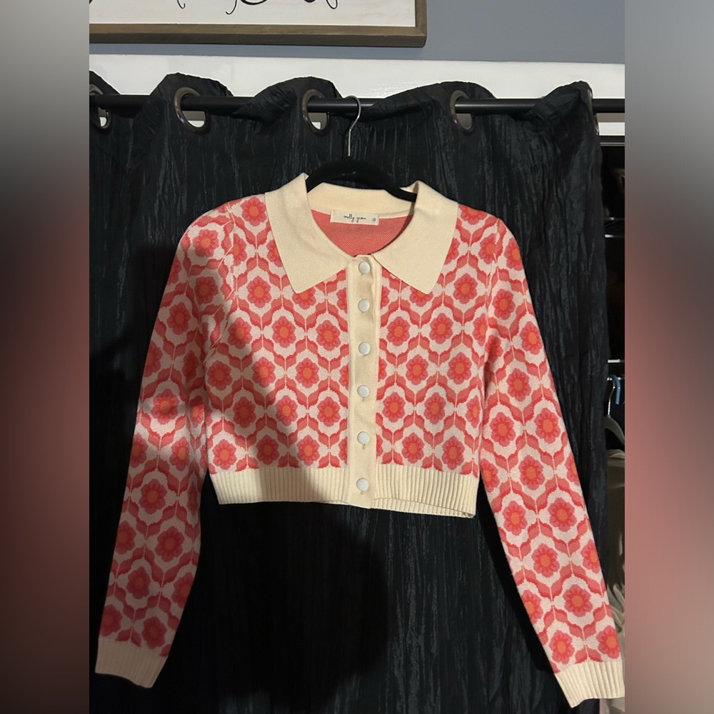 Molly Green Pink/Orange Pattern Collared Sweater